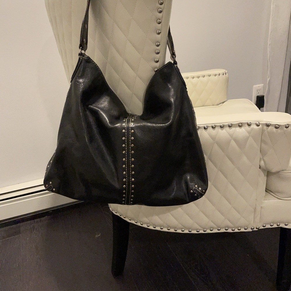 Michael Michael kors black leather bucket bag with silver studs